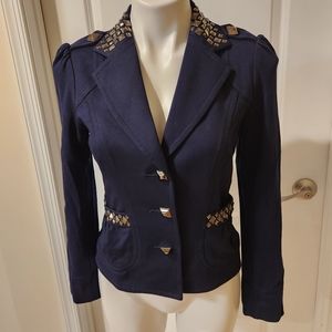 Alberto Makali small blue blazer jacket with beautiful gold studs accents
